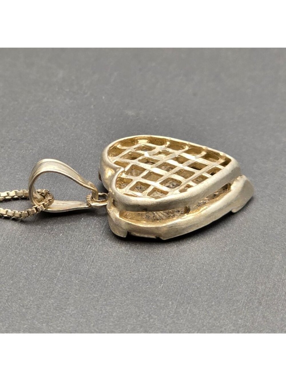 Vintage Sterling Silver Heart Necklace 18" Lattice Mesh Signed SA 925 Box Chain - Picture 4 of 15